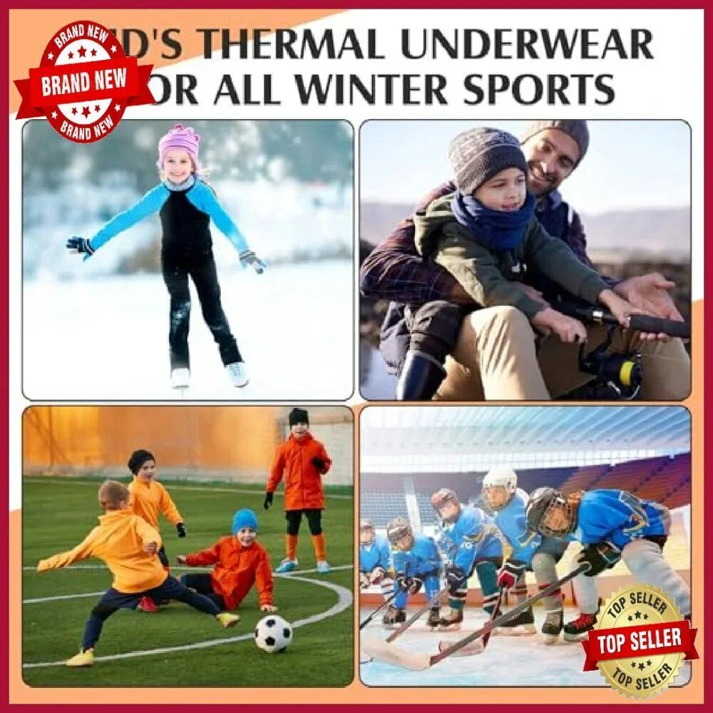 Kids Thermal Underwear Set Fleece Lined Base Layer Long Sleeve Athletic